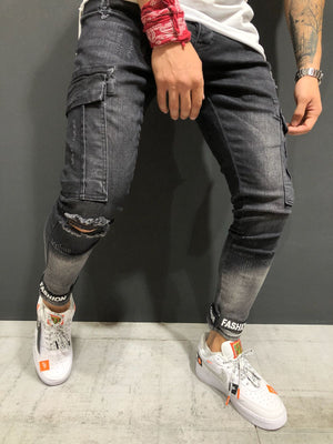 Black Destroyed Ankle Skinny Fit Denim A153 Streetwear Jeans - Sneakerjeans