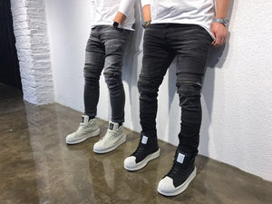 Black Front Double Zipper Slim Fit Jeans SJ242 Streetwear Jeans - Sneakerjeans