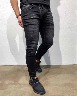 Black Front Zipper Skinny Fit Denim B156 Streetwear Denim Jeans - Sneakerjeans