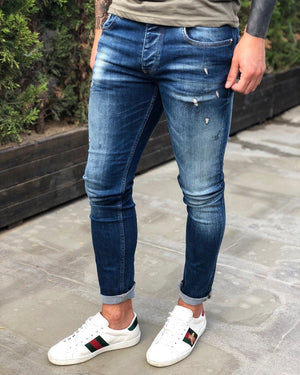 Blue Distressed Skinny Fit Denim B238 Streetwear Jeans - Sneakerjeans