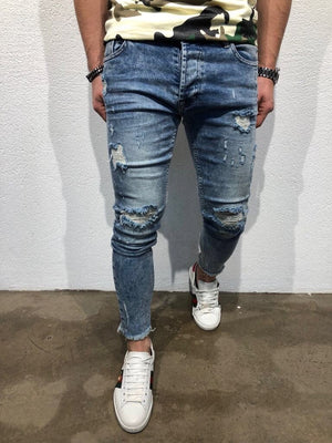 Blue Distressed Slim Fit Denim B95 Streetwear Denim Jeans - Sneakerjeans