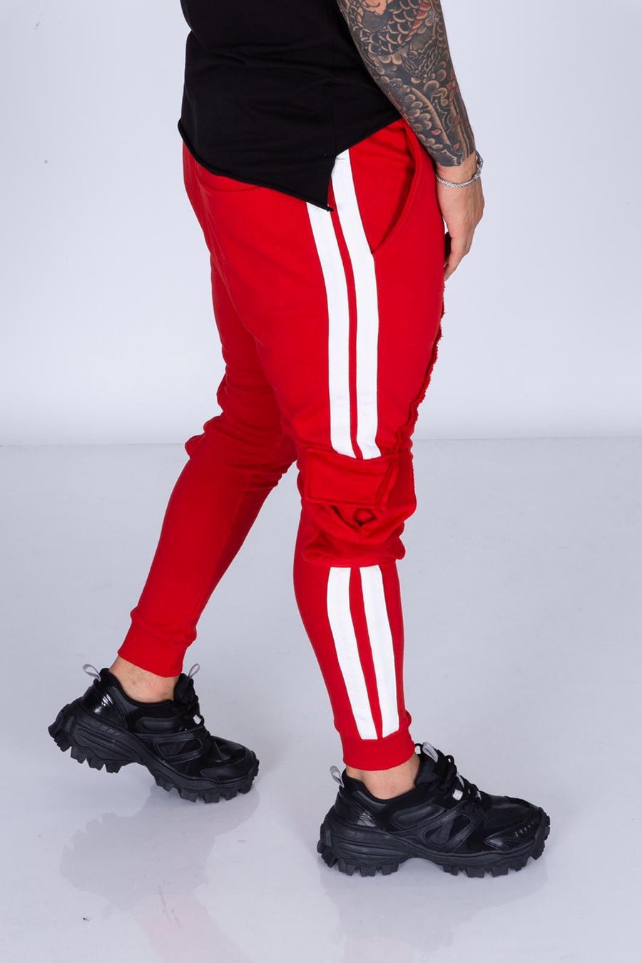 Red Striped Cargo Pocket Jogger Pant BI-015 Streetwear Mens Jogger Pants - Sneakerjeans
