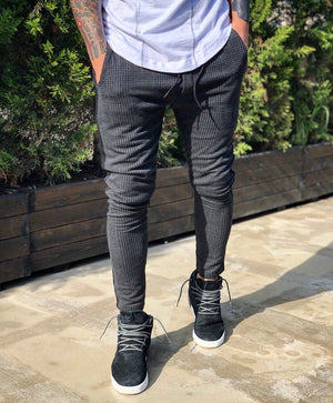 Anthracite Checkered Side Striped Jogger Pant B139 Streetwear Jogger Pants - Sneakerjeans
