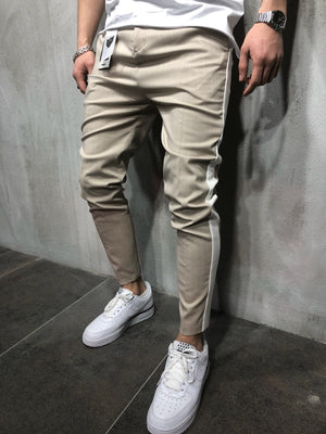 Beige Side Striped Casual Jogger Pant A110 Streetwear Jogger Pants - Sneakerjeans