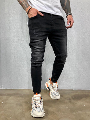 Black Ankle Zip Jeans Slim Fit Jeans BL548 Streetwear Mens Jeans - Sneakerjeans