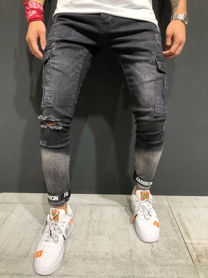 Black Destroyed Ankle Skinny Fit Denim A153 Streetwear Jeans - Sneakerjeans