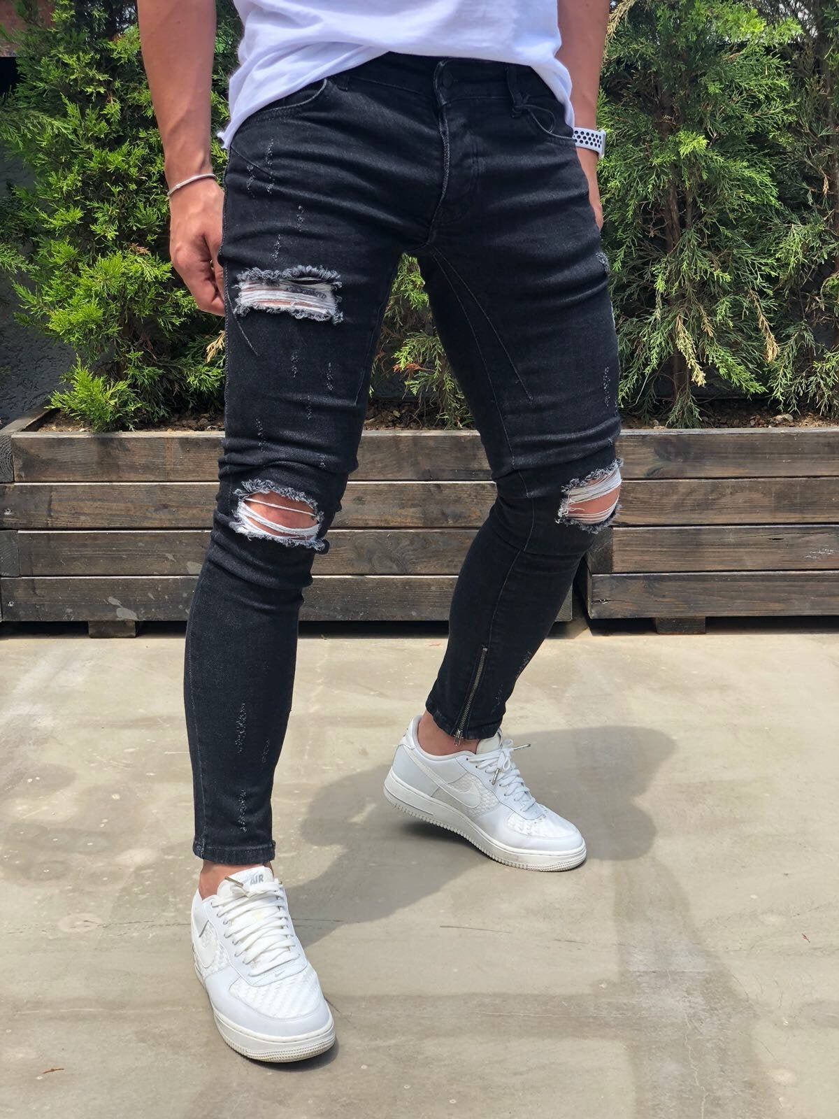 Selvrespekt Blænding vanter Black Destroyed Ankle Zipper Skinny Fit Denim B189 Streetwear Baggy Jeans |  Sneakerjeans