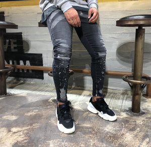 Black Distressed Slim Fit Denim R116 Streetwear Denim Jeans - Sneakerjeans