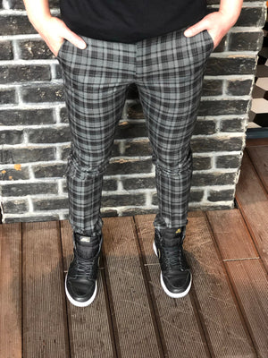 Black Gray Checkered Slim Fit Casual Mens Pant DJ180 Mens Pant - Sneakerjeans