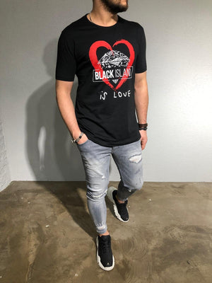 Black Oversize Heart Printed T-Shirt BL171 Streetwear T-Shirts - Sneakerjeans