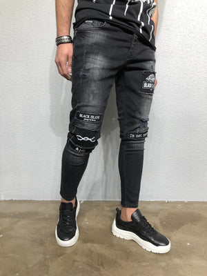 Black Patched Denim BL264 Streetwear Jeans - Sneakerjeans