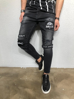 Black Patched Denim BL264 Streetwear Jeans - Sneakerjeans