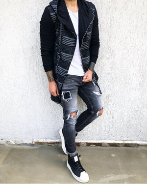 Black Ripped Patched Skinny Fit Denim B274 Streetwear Jeans - Sneakerjeans