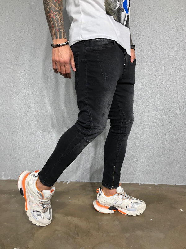 Black Washed Ankle Zip Distressed Ultra Skinny Pant BL433 Streetwear Jeans - Sneakerjeans
