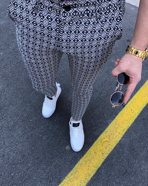 Black White Pattern Slim Fit Casual Pant DJ115 Streetwear Pant - Sneakerjeans