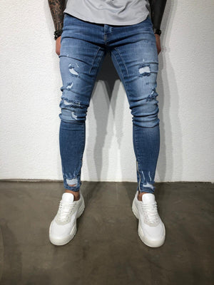 Blue Ankle Zip V 2.0 Ultra Skinny Fit Denim BL155 Streetwear Jeans - Sneakerjeans