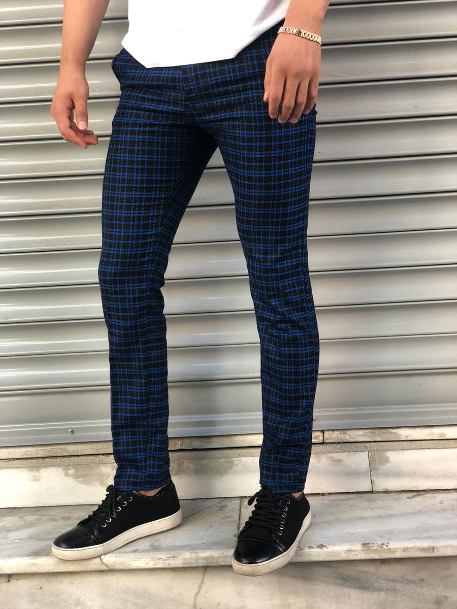 Blue Checkered Slim Fit Casual Pant DJ132 Streetwear Pant