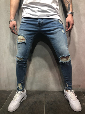 Blue Destroyed Slim Fit Denim A81 Streetwear Denim Jeans - Sneakerjeans