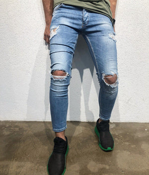 Blue Destroyed Skinny Fit Denim B177 Streetwear Jeans - Sneakerjeans