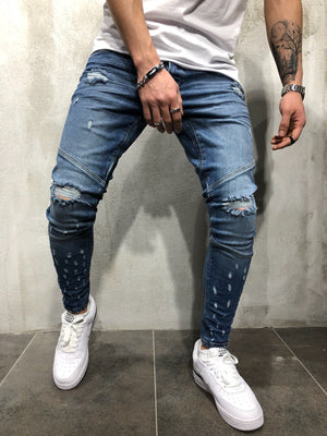 Blue Distressed Denim A39 Streetwear Denim Jeans - Sneakerjeans