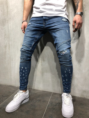 Blue Distressed Denim A39 Streetwear Denim Jeans - Sneakerjeans