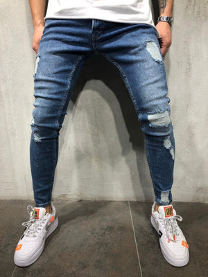 Blue Distressed Skinny Fit Denim A216 Streetwear Jeans - Sneakerjeans