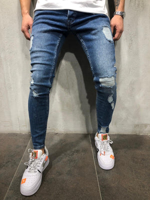 Blue Distressed Skinny Fit Denim A216 Streetwear Jeans - Sneakerjeans