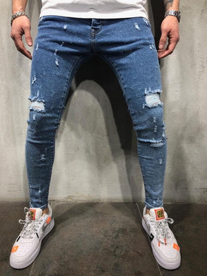 Blue Distressed Skinny Fit Denim AY368 Streetwear Jeans - Sneakerjeans
