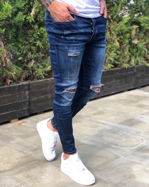 Blue Distressed Skinny Fit Denim B232 Streetwear Jeans - Sneakerjeans