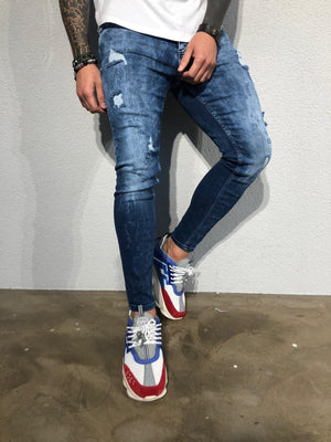 Blue Distressed Ultra Skinny Fit Denim BL146 Streetwear Jeans - Sneakerjeans