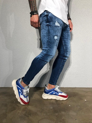 Blue Distressed Ultra Skinny Fit Denim BL146 Streetwear Jeans - Sneakerjeans