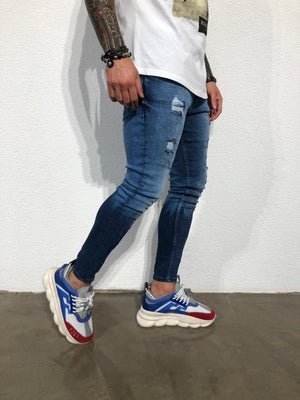 Blue Distressed V 2.0 Ultra Skinny Fit Denim BL151 Streetwear Jeans - Sneakerjeans