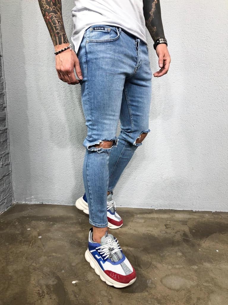 Men's Stretchy Ripped Jeans Distressed Destroyed Skinny Slim Fit Denim Pants  Casual Fashion Stretch Jeans Pants - Walmart.com
