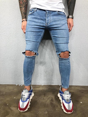 Blue Knee Ripped Jeans Slim Fit Jeans BL502 Streetwear Mens Jeans - Sneakerjeans