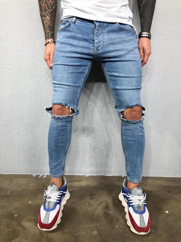 Mens Jeans Knee Ripped Slim Fit Skinny For Guys Wearing Biker Baggy Denim  Stretch Distressed Motorcycle Male Fit Trendy Long Straight Zipper With  Hole Patches Blue From Adultclothes, $42.71 | DHgate.Com