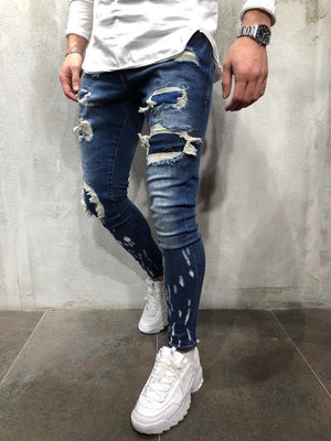 Blue Patched Ripped Skinny Fit Jeans A254 Streetwear Mens Jeans - Sneakerjeans