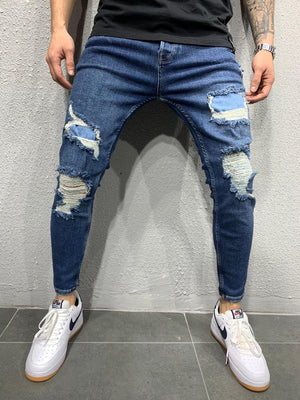 Blue Patched Ripped Skinny Fit Jeans AY637 Streetwear Jeans - Sneakerjeans