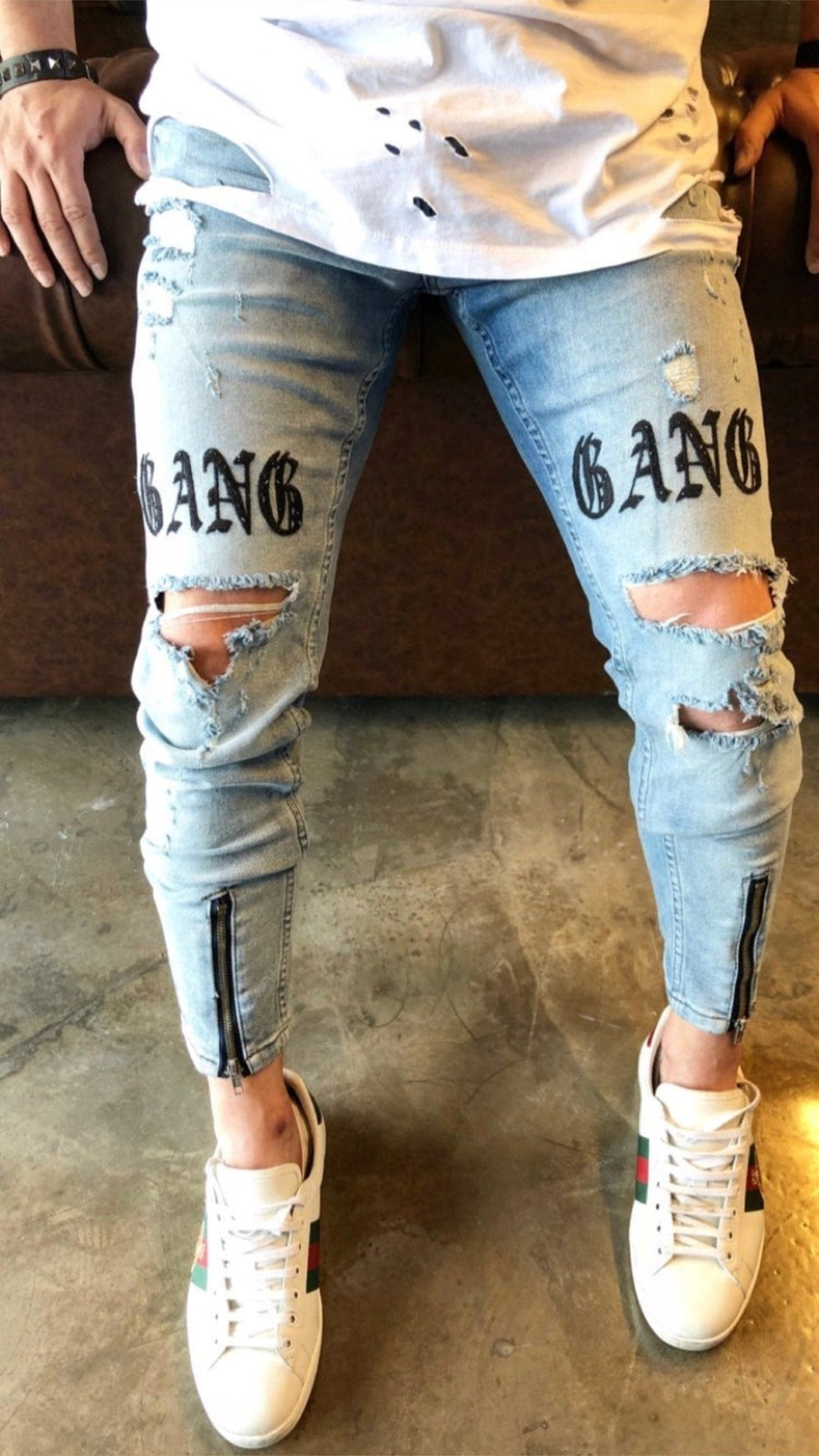 Blue Printed Destroyed Skinny Fit Denim B160 Streetwear Denim Jeans - Sneakerjeans