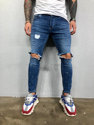 Blue Ripped Jeans Slim Fit Jeans BL478 Streetwear Mens Jeans - Sneakerjeans