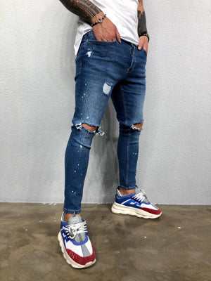 Blue Ripped Jeans Slim Fit Jeans BL478 Streetwear Mens Jeans - Sneakerjeans