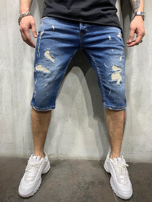 Blue Ripped Long Jeans Short AY442 Streetwear Mens Shorts - Sneakerjeans