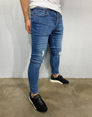 Blue Ripped Skinny Fit Jeans  BI-044 Streetwear Jeans - Sneakerjeans