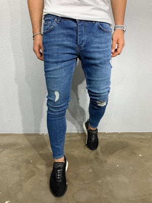 Blue Ripped Skinny Fit Jeans  BI-044 Streetwear Jeans - Sneakerjeans
