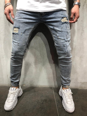 Blue Washed Ripped Skinny Jeans AY404 Streetwear Mens Jeans - Sneakerjeans