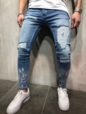 Blue Ripped Slim Fit Jeans A76 Streetwear Denim Jeans - Sneakerjeans