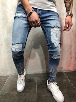 Blue Ripped Slim Fit Jeans A76 Streetwear Denim Jeans - Sneakerjeans