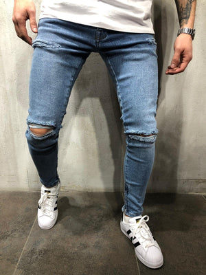 Blue Ripped Ultra Skinny Fit Denim AY357 Streetwear Jeans - Sneakerjeans