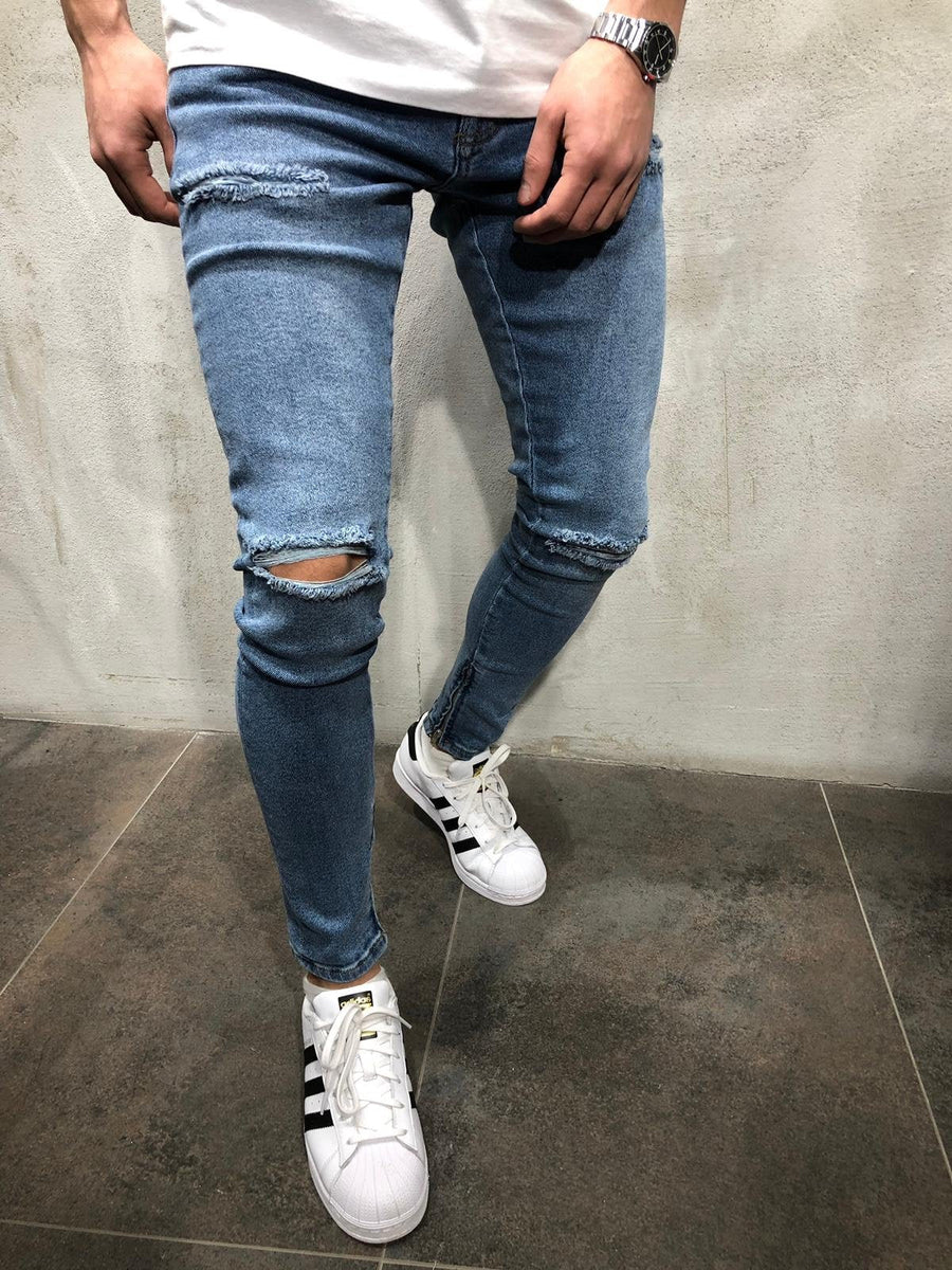 Blue Ripped Ultra Skinny Fit Denim AY357 Streetwear Jeans - Sneakerjeans