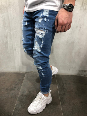 Blue Ripped Ultra Skinny Fit Jeans AY301 Streetwear Mens Jeans - Sneakerjeans