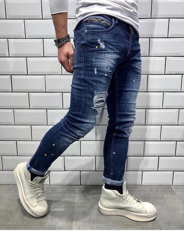 Blue Washed Distressed Ultra Skinny Denim B325 Streetwear Jeans - Sneakerjeans